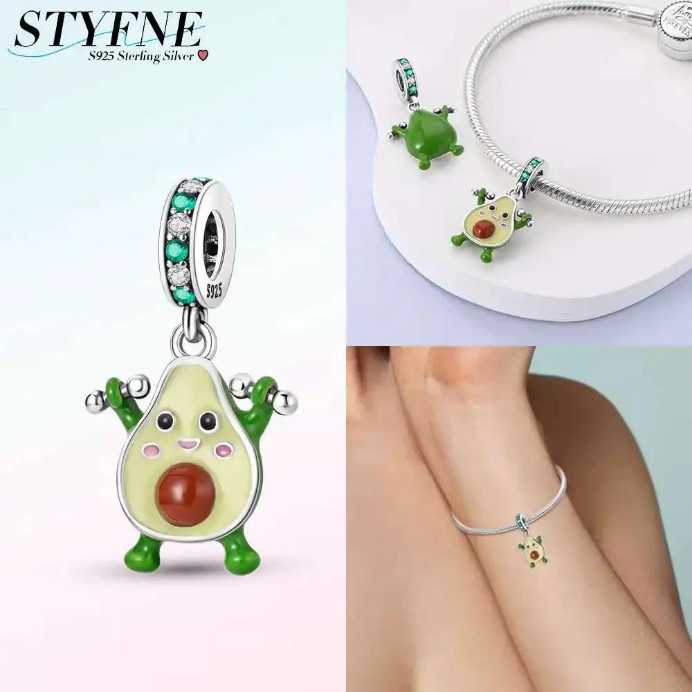 DIY Grüne Serie Baum Charm Kaktus Avocado Anhänger Kupferperlen Passend für Original Armreif Charms Armband Damenschmuck