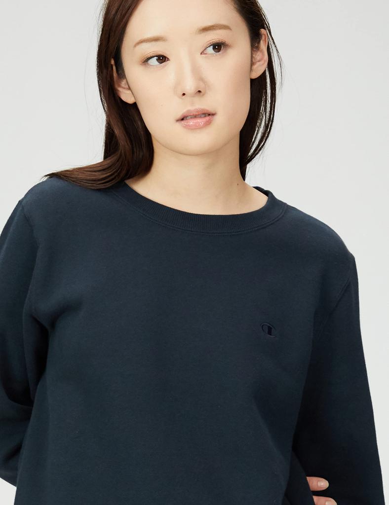 Champion Basic Long Sleeve Crew Neck Sweatshirt with Size M Women's One-Point Logo, Navy, (CWSW054Z)