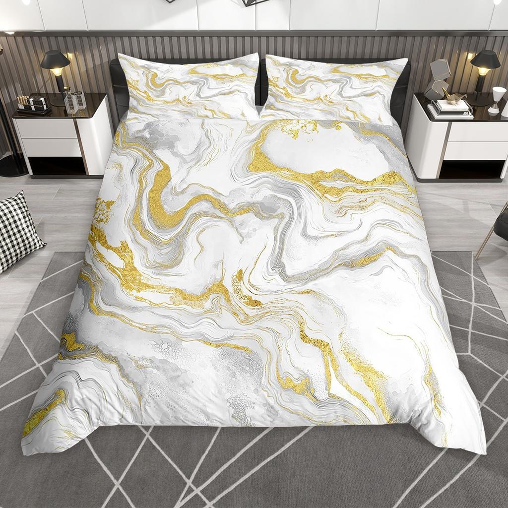 Homewish Chic Marble Duvet Cover Set, Aesthetic Watercolor Artwork Comforter Cover Set, Colorful Marbling Bed Set