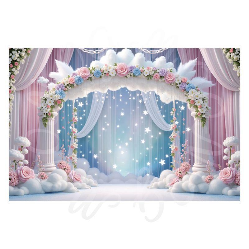Balloon Cartoon Background Fabric  Children's Birthday Party Decoration Background Wall Fabric  Pet Photography Background Fabric