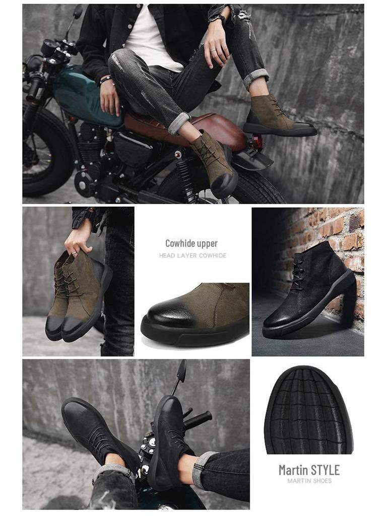2024 Men's Large Outdoor High-Top Leather Martin Boots - Autumn Korean Retro Chelsea Style