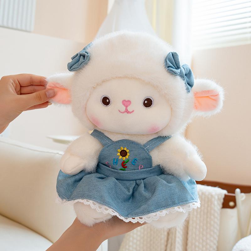 Adorable Matching Sheep Plush Couple Doll, Sunflower Skirt & Mushroom Overalls Lamb Stuffed Toy For Gifts.