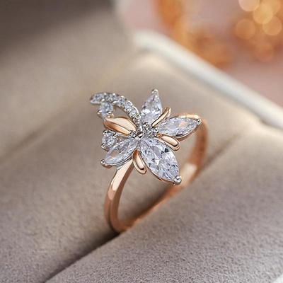 Luxury Zircon Flower Gold Silver Color Women Wedding Rings Trendy Jewelry Gift