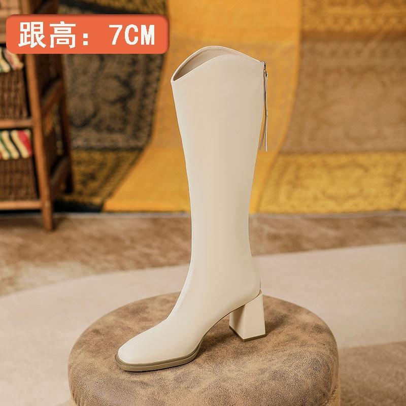 Damenstiefel mit hohen Absätzen neue Herbst- und Winter-Hochstiefel im Jahr 2024, aber Reißverschluss hinten dicker Absatz dünne Reiterstiefel