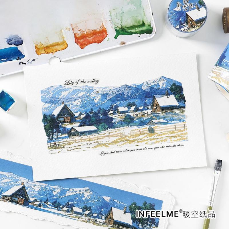 1 Roll 6x200cm Winter Snow Scene Tape Stickers Waterproof PET Material Removable Adhesive Notebook Decor Decals