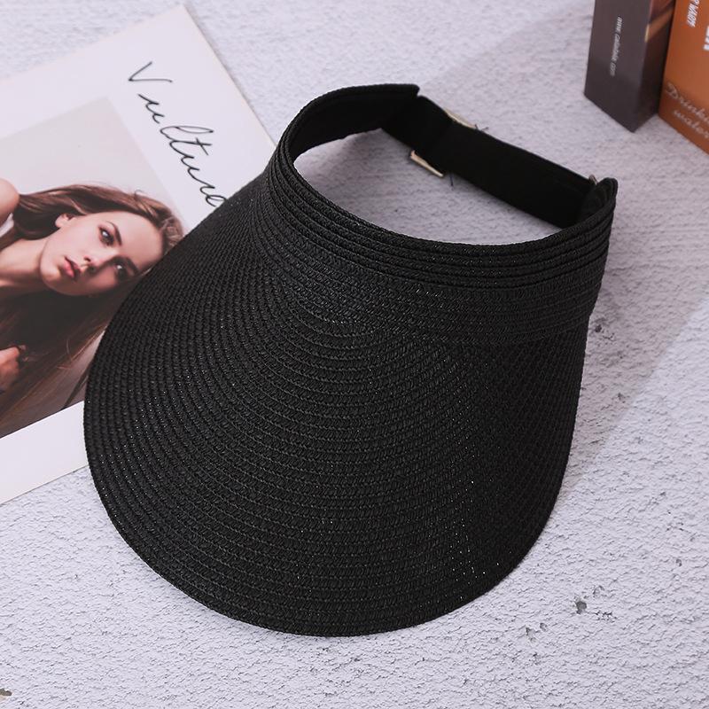 Summer Women's Wide-brimmed Sun Hat Foldable Solid Color Leisure Holiday Empty Top Breathable Straw Hat UV-proof Beach Hat