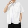 Solid Color Short Sleeve Casual Shirt Jacket for Men Loose Fit Non Ironing Versatile Lapel