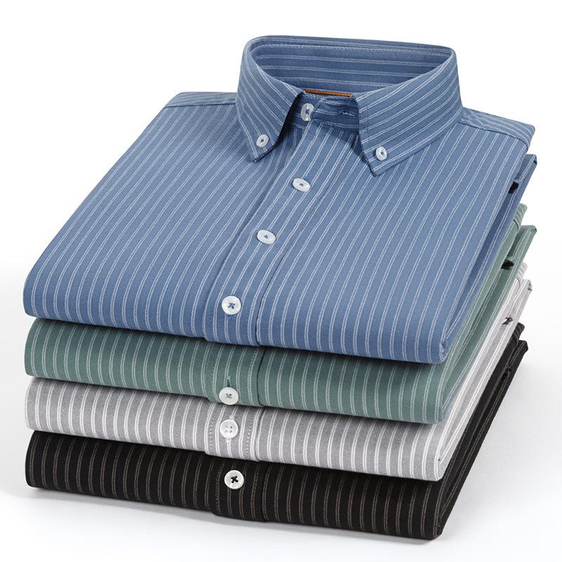 Autumn/Winter Men's Striped Cotton Oxford Shirt - Casual, Breathable, Long Sleeve, Wrinkle-Resistant.
