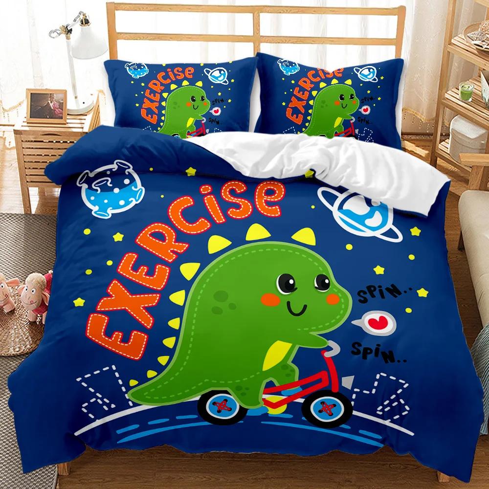 Cartoon Dinosaur Duvet Cover Kawaii Dinosaurs Comforter Cover Jungle Ancient Animals Bedding Set For Girls Boys Full King Size