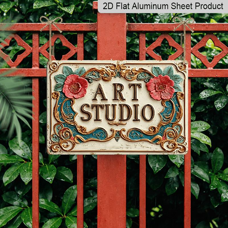 2D Flat 1pc Vintage Art Studio Aluminum Sign, 8X12 Inch Decorative Metal Plaque, Motivational Wall Art for Home, Garden, Bar, Cafe, Farm, Bathroom