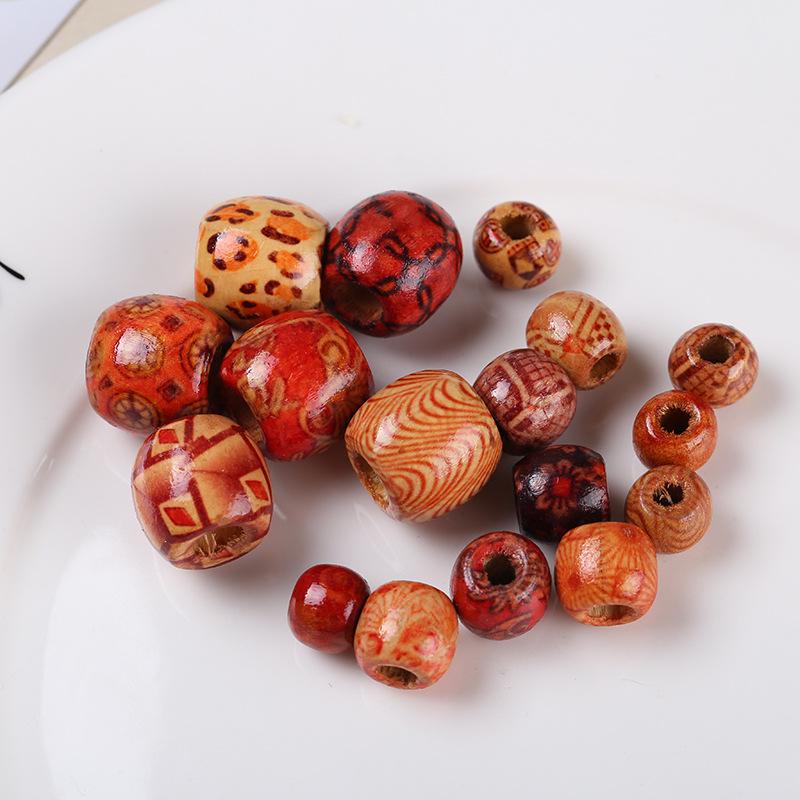 

100 Decorative Wooden Beads: Assorted Sizes Printed Dreadlock Extension Beads for DIY Braiding and Hair Accessories 10mm (100 pcs)