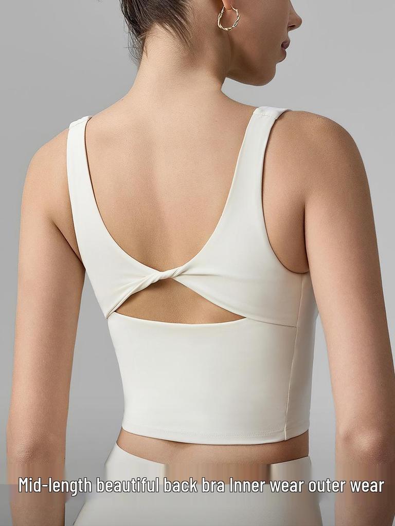 Damen Sport-Tanktop mit Schmetterlingsrücken und stoßfestem BH, festen Cups, ideal für Pilates und Yoga.
