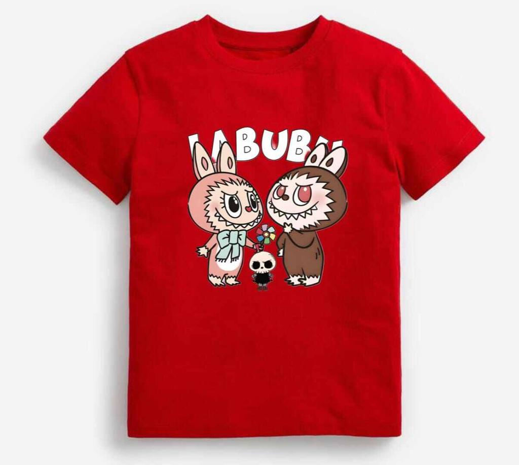 2025 Popular Children's T-shirt LABUBU Printed Cartoon Style Round Neck Short Sleeved Cute and Versatile Girl's Top