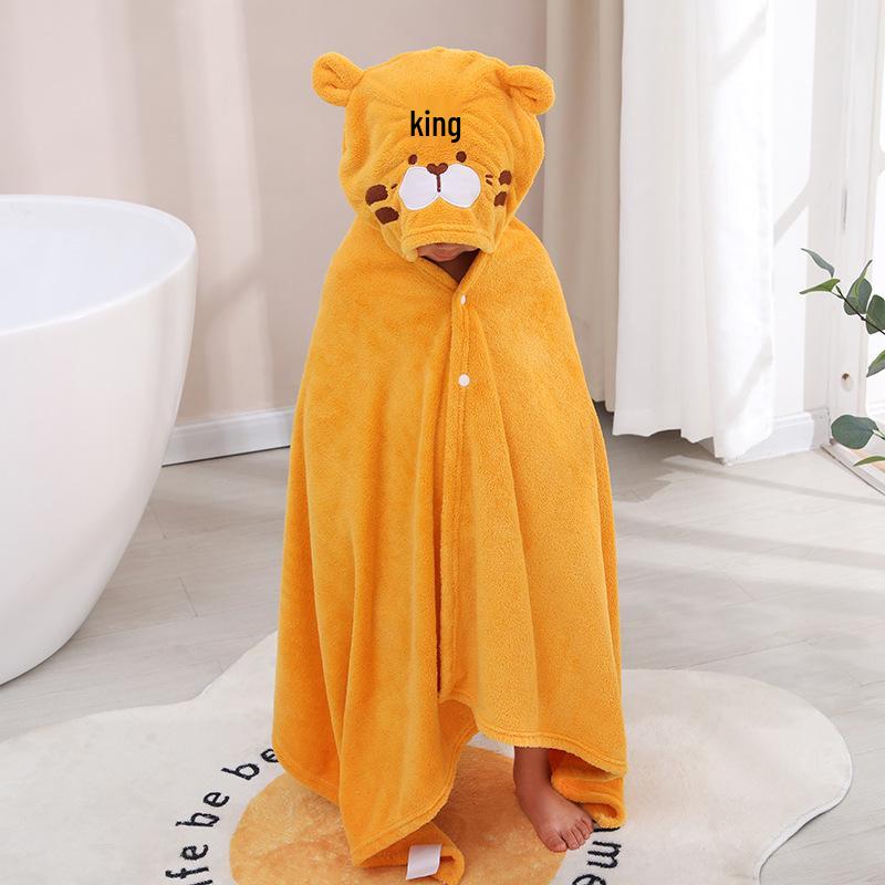 Children's Hooded Coral Fleece Bath Towel - Soft, Absorbent, Cartoon Design