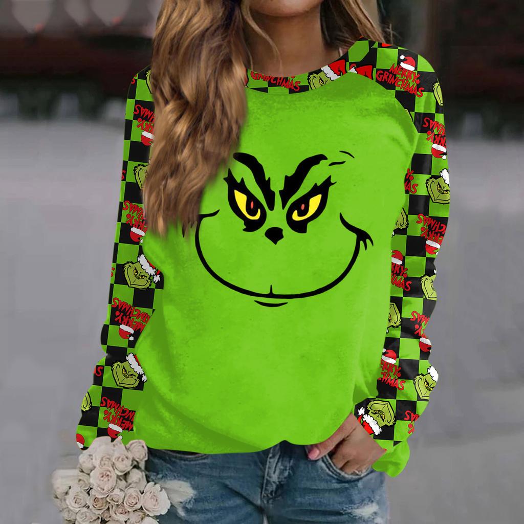 Women's Fashion Casual Long Sleeve Christmas Printed  Neck Sweatshirt Top