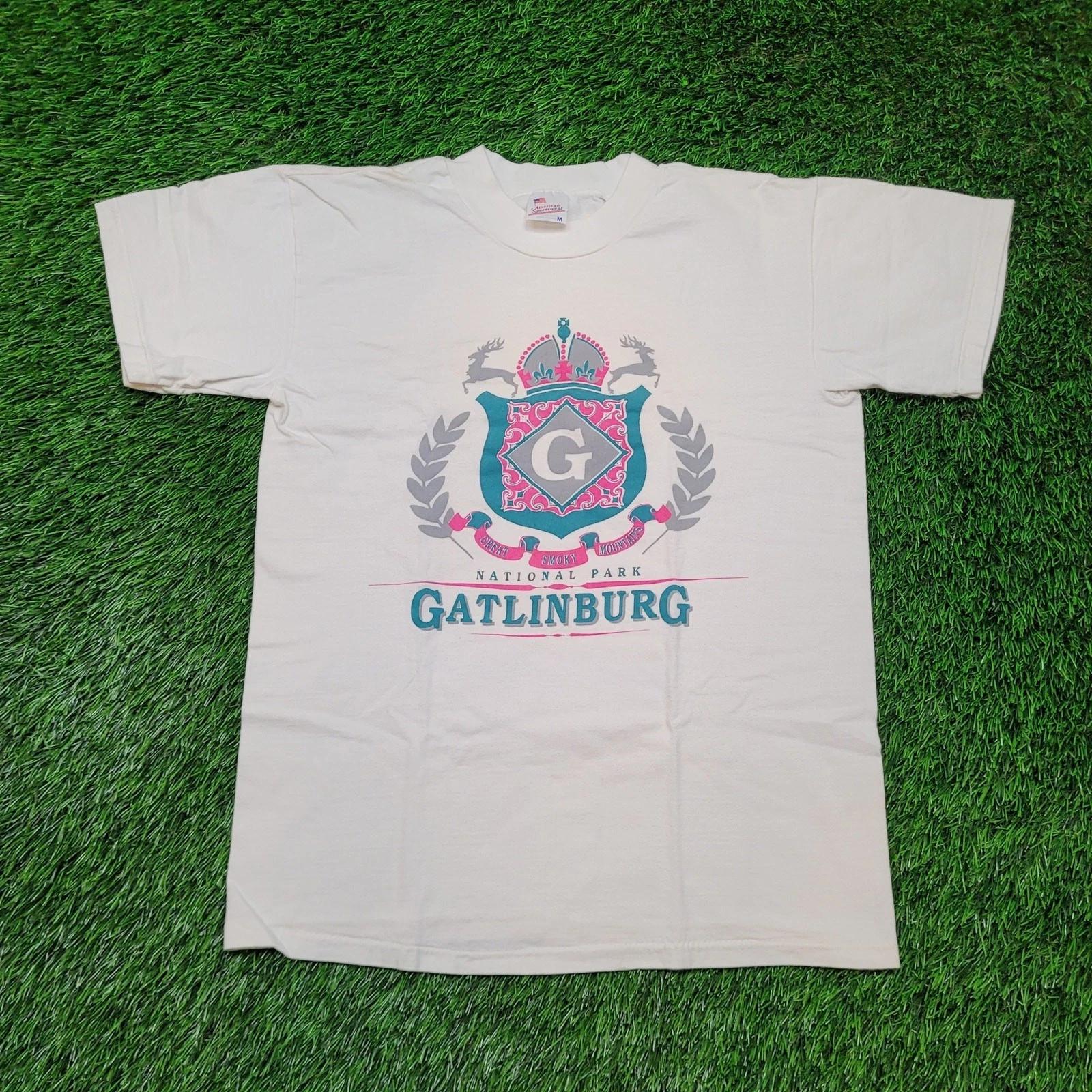

VTG 80s 90s Single Stitch Gatlinburg T-Shirt S (Tag M) USA Made Pink Teal XL