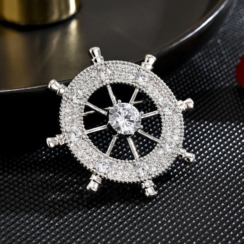 Simple Atmosphere Men'S Rudder Brooch Slightly Inlaid Zircon Coat Suit Accessories Fashion Accessories