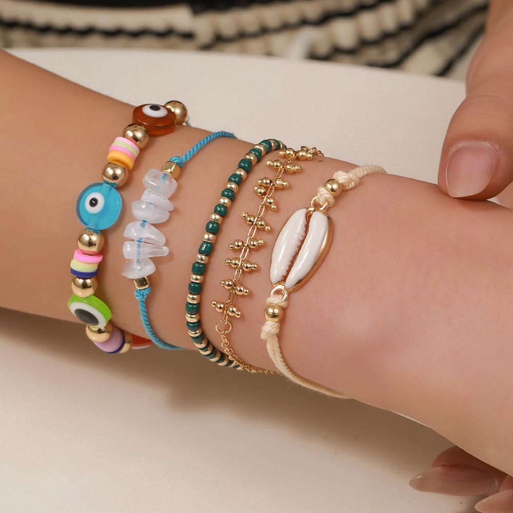 European and American Bohemian vacation bracelet set women's summer beach wind dopamine shell eyes rice bead bracelet women