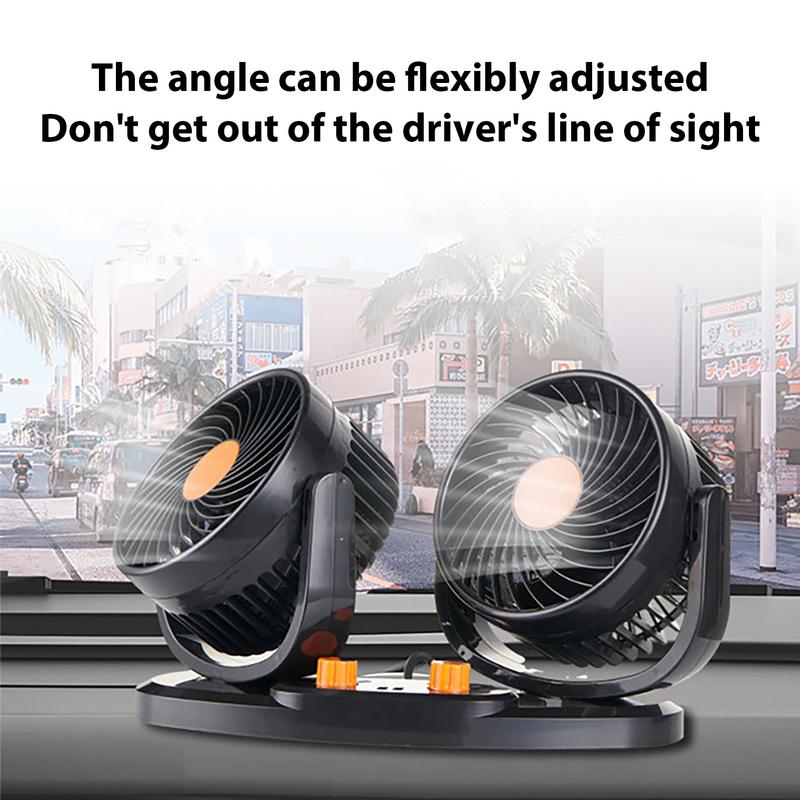 USB Car Fan Double Head Vehicle Fan 24V Adjustable Dashboard Cooling Device With Strong Wind Low Noise Design For Indoor Outdoor