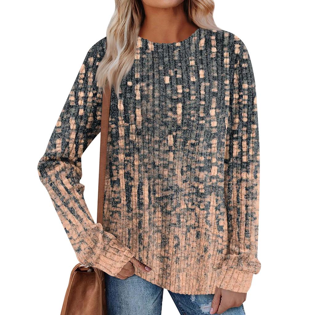 Women's Printed Lightweight Brushed-Cotton Round Neck Top