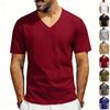 Men Casual V Neck Short Sleeve Solid Color Quick Dry Breathable Loose T Shirt