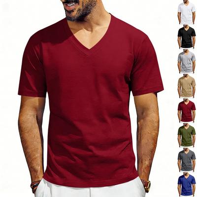 Men Casual V Neck Short Sleeve Solid Color Quick Dry Breathable Loose T Shirt