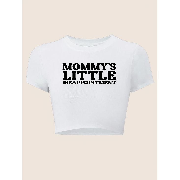 Letter-printed short-sleeved round-neck top, casual slim-fit, cropped T Shirt S белый