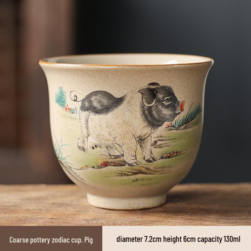 Hand-Painted Zodiac Tea Tasting Cup Set - Retro Style Chinese Handmade Master Cups