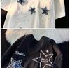 Unisex besticktes Kurzarm-T-Shirt mit Stern, reine Baumwolle, amerikanischer Stil, trendy lockere Passform, schweres Sommer-T-Shirt