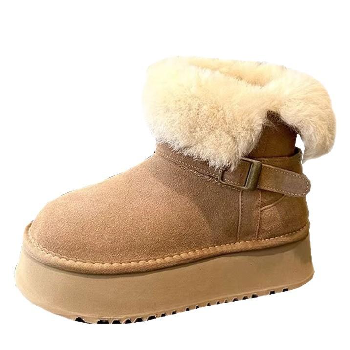 Women's Lightweight Belt Thick Sole Winter Warm One-step Snow Boots Padded Lining Non-slip Wear Casual Sports Cotton Boots