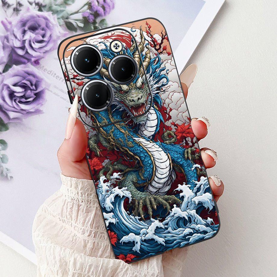 Dragon Koi Fish Landscape Phone Case For Infinix Hot 40i 40 Pro Back Cover Soft TPU Cartoon Bumper For Hot 30 30i 30 Play Shell