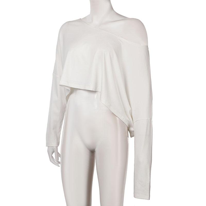 Streetwear Crop Top Off-shoulder Vintage Anni 2000 Bianco Manica Lunga Magliette Larghe Donna Casual Autunno y2k T-shirt Harajuku