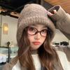 New Hat for Women's Solid Color Versatile Knitted Wool Hat for Winter Warm Ear Protection and Face Protecting Small Bag Head Hat