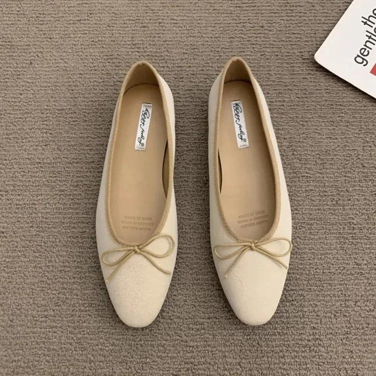 Elegantbow Französischer Stil Damen Ballerinas 2025 Neu Abendliche Feen Tweed Schuhe Gummisohle Winterschuhe für Damen