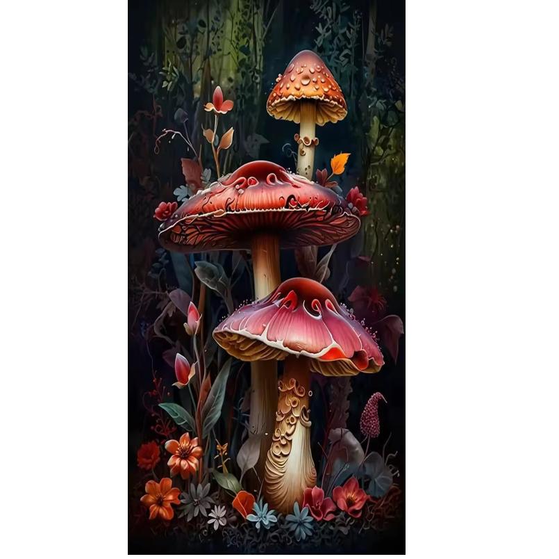 Paesaggio di Funghi Colorati 5D Fai da Te Kit Pittura Diamante Rotondo Completo Mosaico Artistico Ricamo Diamante, Decorazione per la Casa