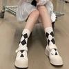 Knitting Plaid Socks College Style Middle Tube Socks Novelty Calf Socks  Outdoor