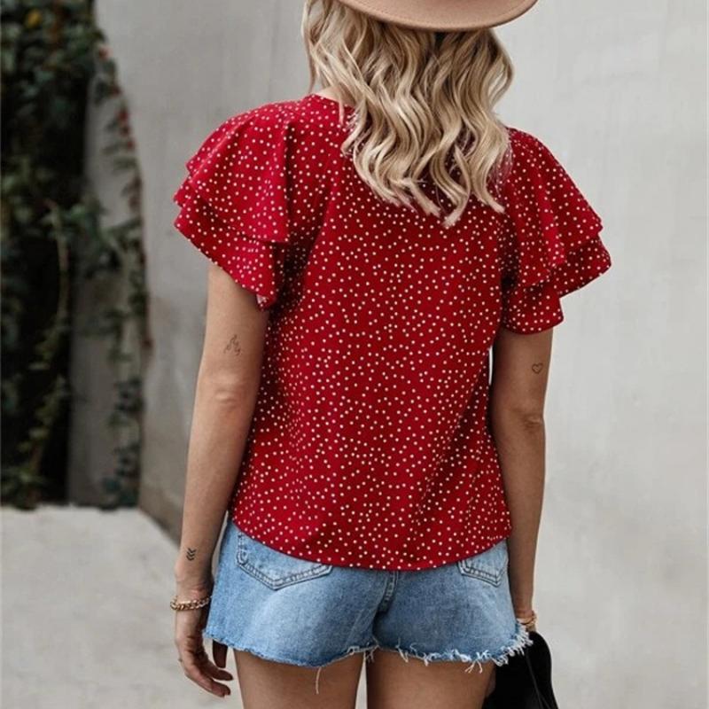 Damenmode Polka Dot Kurzarm T-Shirt Damenbekleidung
