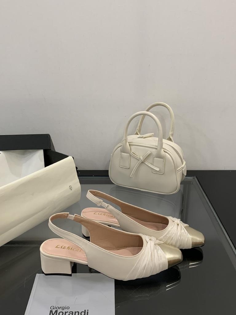 228-2~ Coarse heel French Xiaoxiangfeng bag head sandals women's shoes 2025 new temperament square head empty shoes