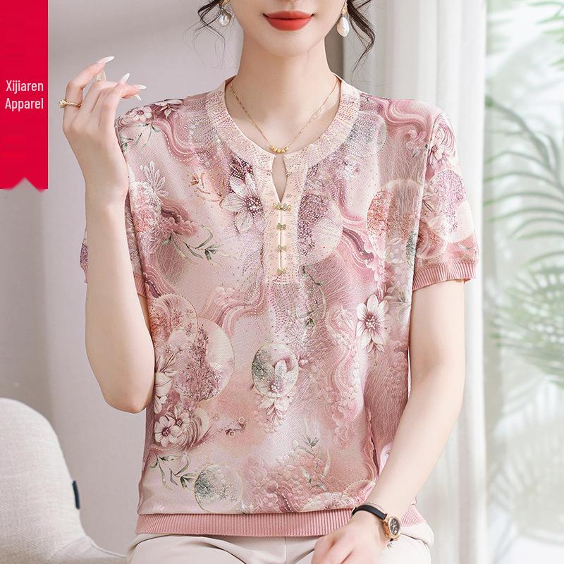 Summer Knitted Ice Silk T-shirt for Middle-Aged and Elderly Women - 2026 Collection