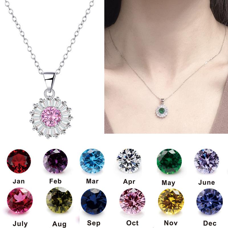 S925 Sterling Silver December Birthstone 12 Color Birthstone Necklace Women'S Pendant