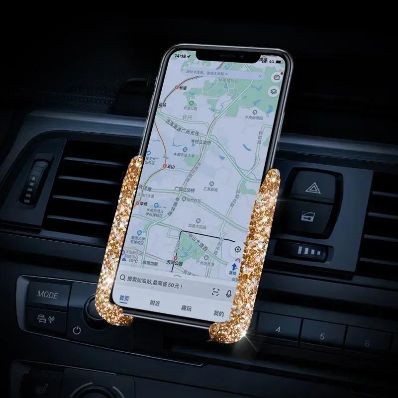 Diamond Car Phone Holder Rhinestone Air Vent Smartphone Holder Android IPhone Phone Clip Car Accessories Interior for Girl Women