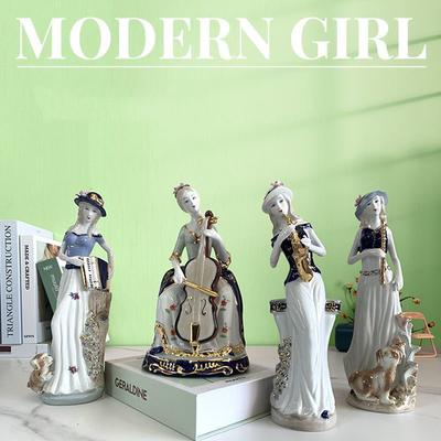 European Western Women Ceramic Statue Decoration Items Home Livingroom Furnishing Accessories Office Desktop Sculpture Ornaments
