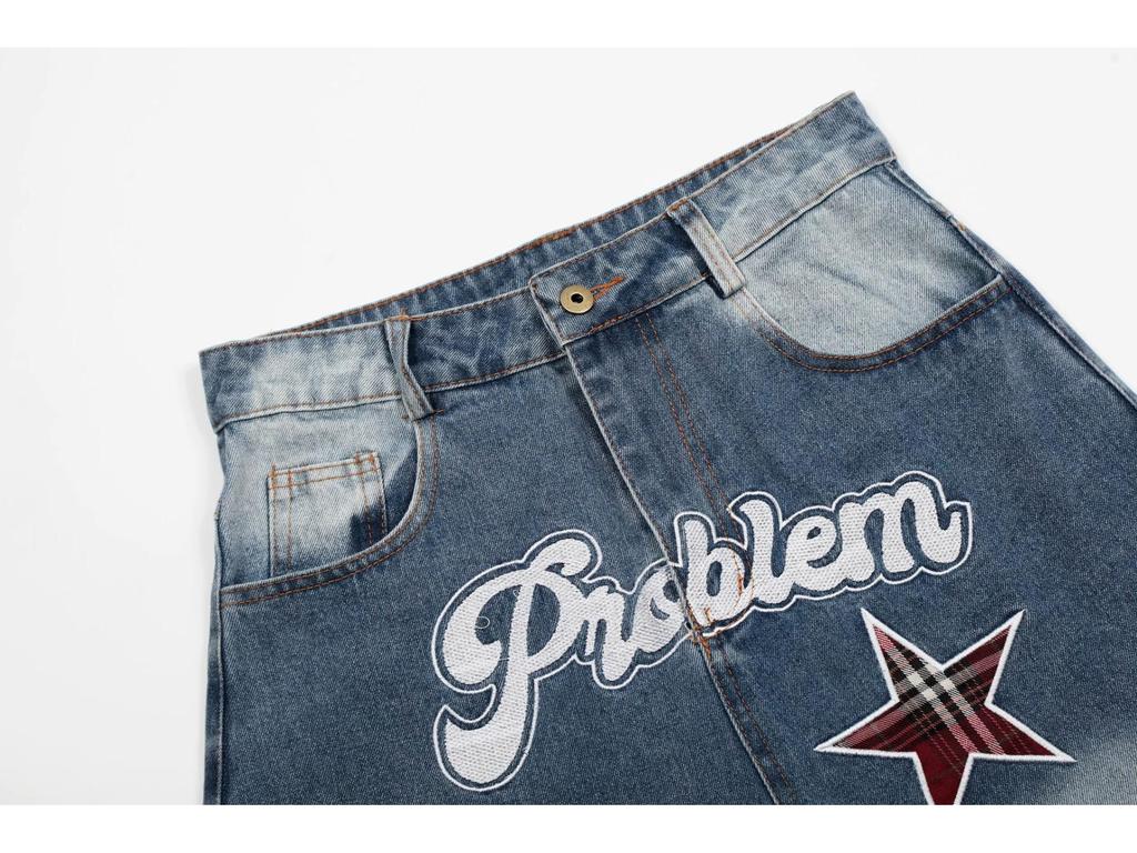 Women's American Retro Star Embroidered Loose Jeans - Summer Floor-Length Casual Pants