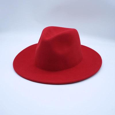 Dámský červený jazzový klobouk z vlněné plsti - Podzim Zima Retro Široká krempa