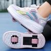 Boys /Youth Roller Skates Shoes Removable Flat Shoes Tow Wheels Girls Roller Skates Sneakers for Kids