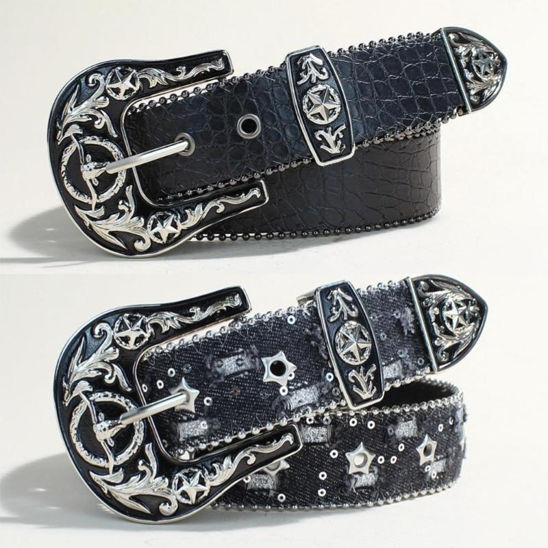 Cintura da Donna Punk Rock Edgy per Jeans Fibbie Charms Pelle PU Cinturino Regolabile