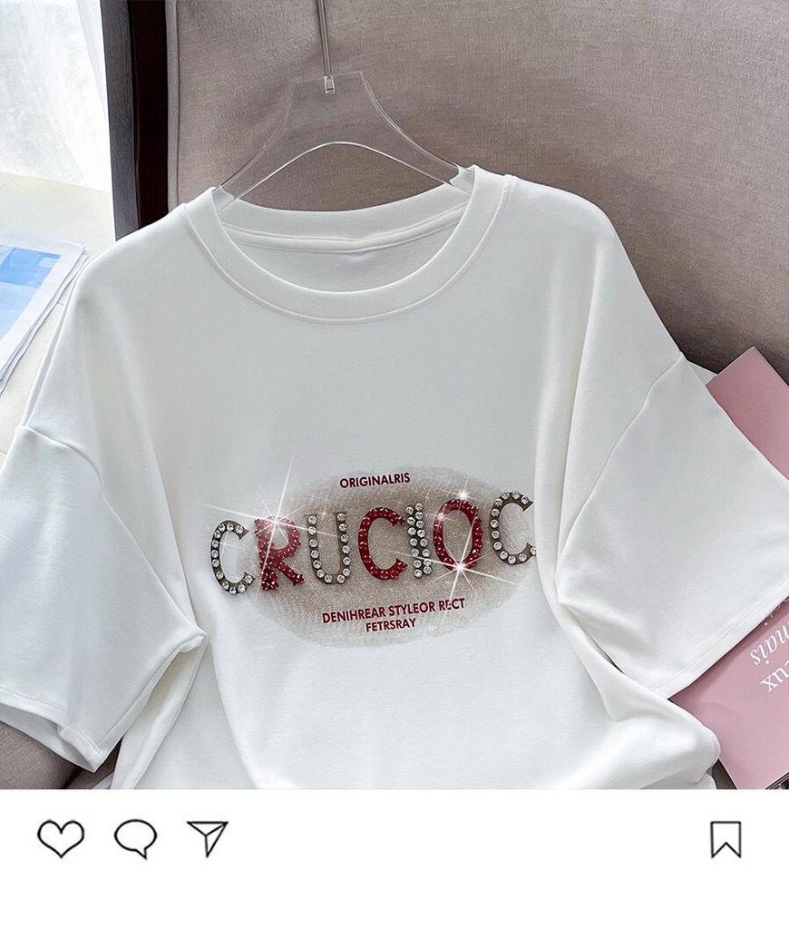 Women's 2024 Summer Trendy Loose Short Sleeve Pure Cotton Studded T-Shirt