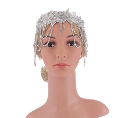 Yousheng Women Headband Shiny Rhinestones Flower Shape Chain Tassel Hairband with Beads Decoration Bridal Hair Accessory