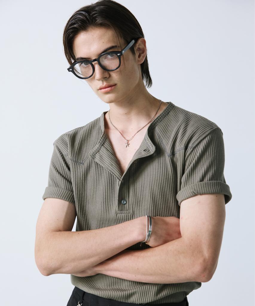 SSY Western York Waffle Henley Neck Half Sleeve Olive Khaki