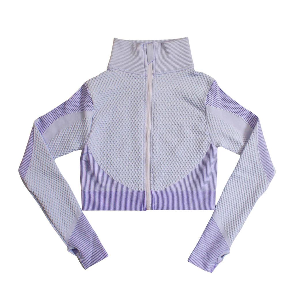 Women's Striped Long Sleeve Yoga Suit - Quick Dry Colorblock Jacket & Crop Top